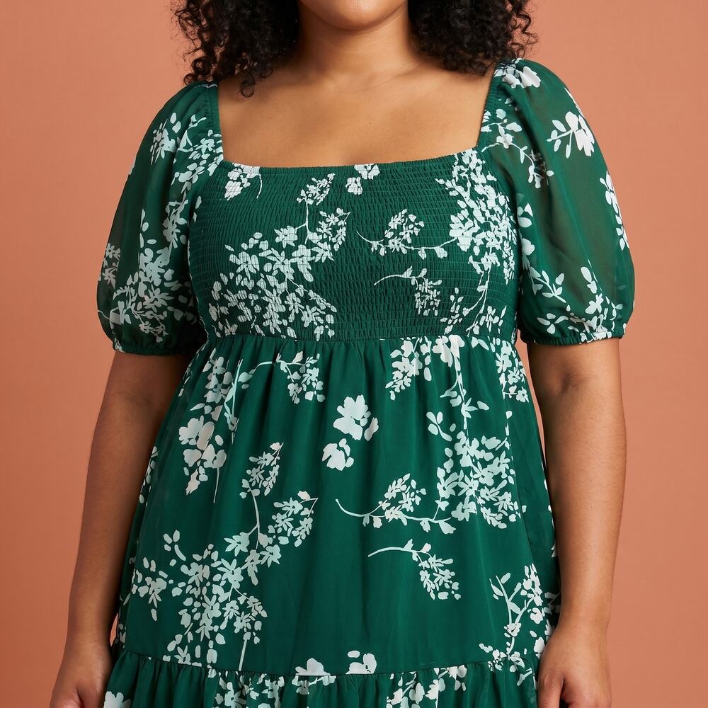 41 Hawthorn Women's Ausha Puff Sleeve Dress Floral Cottagecore Green NWT L